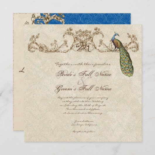 ヴィンテージピーコック&エッチングズ結婚式招待状 招待状 (正面/裏面)