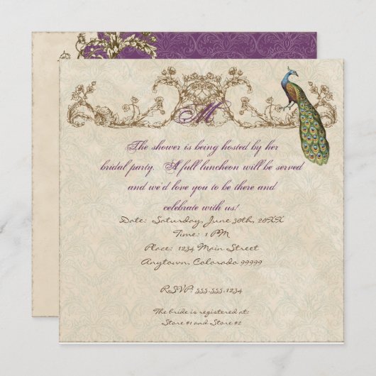 ヴィンテージピーコック&エッチングズ結婚式招待状 招待状 (正面/裏面)