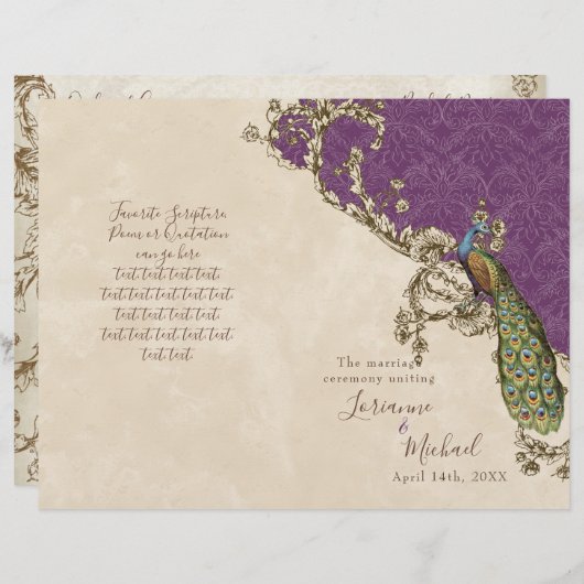 ヴィンテージピーコック&エッチングズ結婚式 プログラム (正面/裏面)