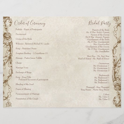 ヴィンテージピーコック&エッチングズ結婚式 プログラム (裏面)