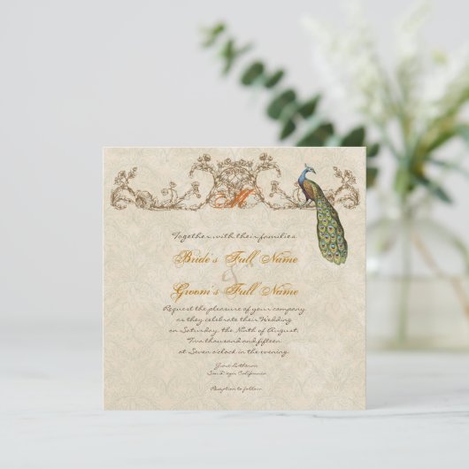 ヴィンテージピーコック&エッチング焼きオレンジ結婚ズ 招待状 (スタンド正面)