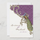 ヴィンテージピーコック&エッチング結婚式招待状ホワイト 招待状 (裏面)