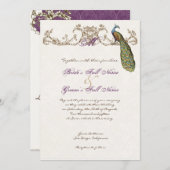 ヴィンテージピーコック&エッチング結婚式招待状ホワイト 招待状 (正面/裏面)