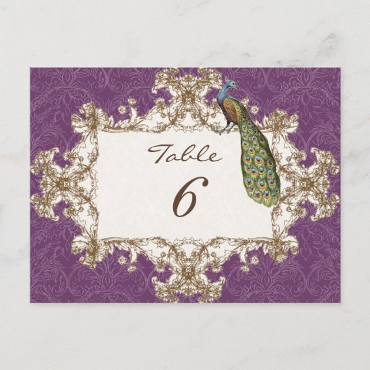 ヴィンテージピーコック&エッチング、テーブル番号カード ポストカード (正面)