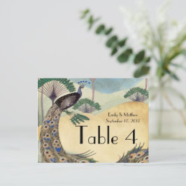 ヴィンテージピーコック&パーム結婚ツリーのナンバーカード ポストカード