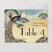 ヴィンテージピーコック&パーム結婚ツリーのナンバーカード ポストカード (裏面)