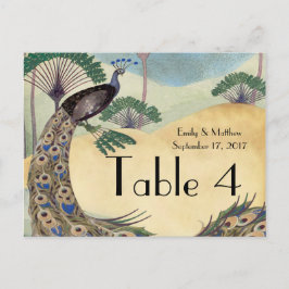ヴィンテージピーコック&パーム結婚ツリーのナンバーカード ポストカード