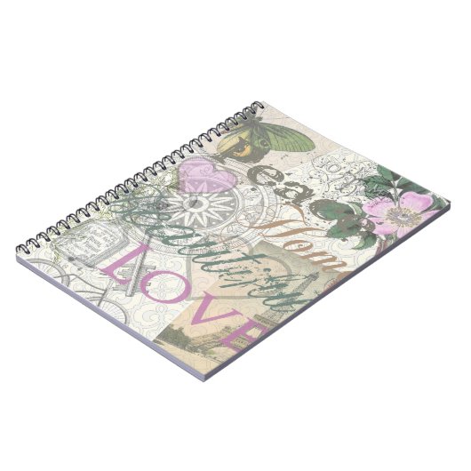 ヴィンテージピースホームビューティフルラブデザイナーコラージュ ノートブック (左側)