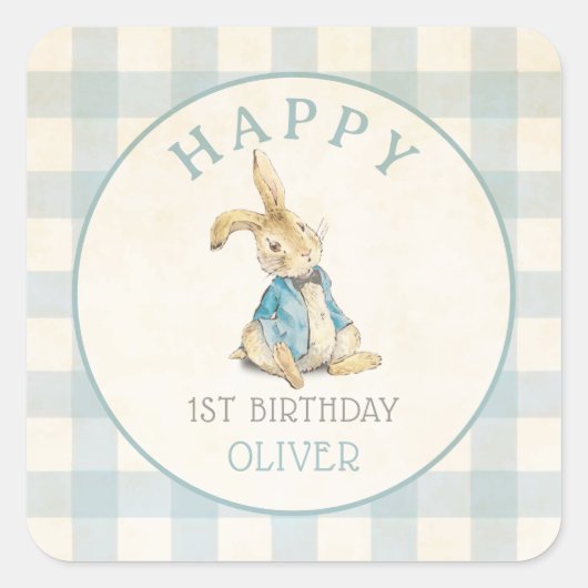ヴィンテージピーターザラビットブルーギンガム1歳 スクエアシール (正面)