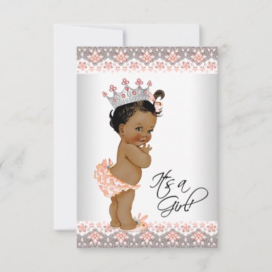 ヴィンテージピーチとグレーの民族の赤ちゃんガールシャワー 招待状 (正面)