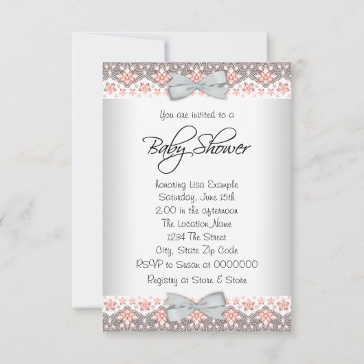 ヴィンテージピーチとグレーの民族の赤ちゃんガールシャワー 招待状 (裏面)