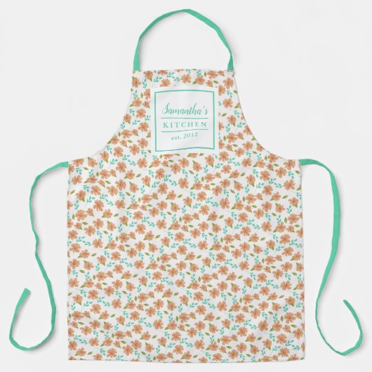 ヴィンテージピーチアンドミントフローラ かわいらし エプロン (正面)