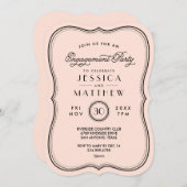 ヴィンテージピーチアールデコ婚約パーティ 招待状 (正面/裏面)