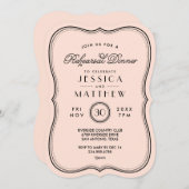 ヴィンテージピーチアールデコ結婚のリハーサルディナー 招待状 (正面/裏面)