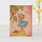 ヴィンテージピーチガール誕生日カード カード (黄色い花)