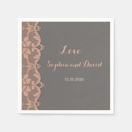 ヴィンテージピーチグレイ結婚レースカスタムズ スタンダードカクテルナプキン