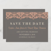 ヴィンテージピーチグレーレース結婚式の日付を保存 セーブザデート (正面/裏面)