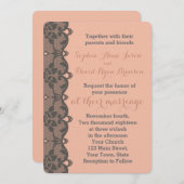 ヴィンテージピーチグレーレース結婚式招待状 招待状 (正面/裏面)