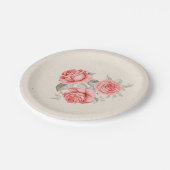 ヴィンテージピーチコーラルバラ葉グリーンリーズ結婚ズ ペーパープレート (アングル)