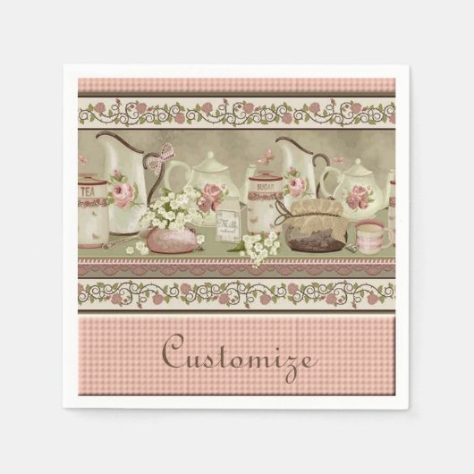 ヴィンテージピーチティー&バラナプキンス スタンダードカクテルナプキン (正面)