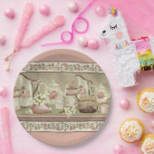 ヴィンテージピーチティー&バラ紙プレート ペーパープレート (パーティー)