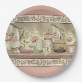 ヴィンテージピーチティー&バラ紙プレート ペーパープレート (正面)