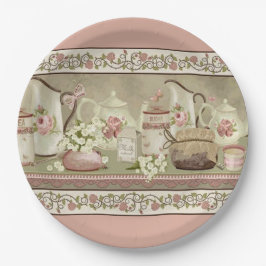 ヴィンテージピーチティー&バラ紙プレート ペーパープレート