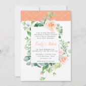 ヴィンテージピーチバラズグリーンリーホワイトラティ結婚スズ 招待状 (正面)