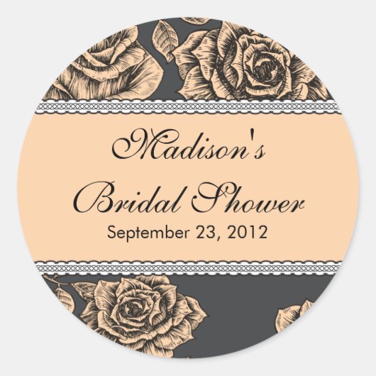 ヴィンテージピーチバラブライダルシャワーシール ラウンドシール (正面)