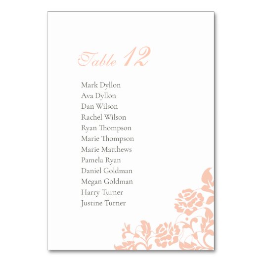 ヴィンテージピーチバラレース着座表結婚の テーブルナンバー (正面)