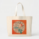 ヴィンテージピーチバラ巻取りパターンオレンジトートバッグ ラージトートバッグ (正面)