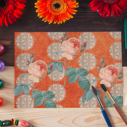 ヴィンテージピーチバラ巻取りパターンオレンジ日が差すこと 薄葉紙