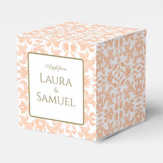ヴィンテージピーチパターン結婚式の引き出物ボックス フェイバーボックス (正面サイド)
