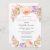 ヴィンテージピーチピンクパープルフローラブライダルシャワー 招待状 (正面/裏面)