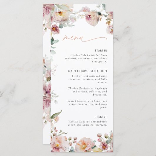 ヴィンテージピーチピンクラブは開花ブライダルシャワー メニュー (正面/裏面)