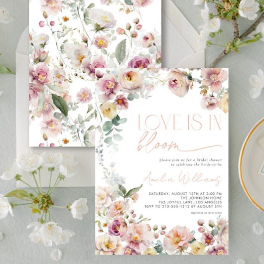 ヴィンテージピーチピンクラブは開花ブライダルシャワー 招待状