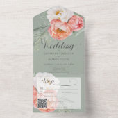 ヴィンテージピーチピーチオンセージグリーンQRコード オールインワン招待状 (内側)