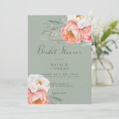 ヴィンテージピーチピーニーズオンセージグリーンブライダルシャワー 招待状 (スタンド正面)