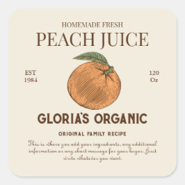 ヴィンテージピーチフルーツジュースカスタム製品ラベル スクエアシール