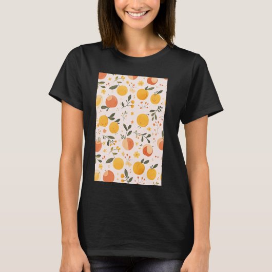 ヴィンテージピーチフルーツパターンアート Tシャツ (正面)