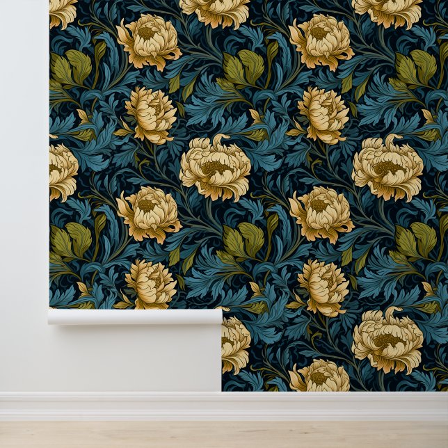 ヴィンテージピーチフローラティール（緑がかった色）グリーン 壁紙 (アプリケーション)