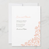 ヴィンテージピーチフローラバラレースフォト結婚ズ サンキューカード (裏面)