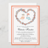 ヴィンテージピーチフローララブバードブライダルシャワー 招待状 (正面/裏面)