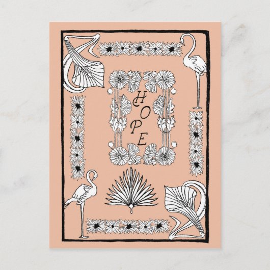 ヴィンテージピーチブラックアンドホワイトホープ文字 ポストカード (正面)