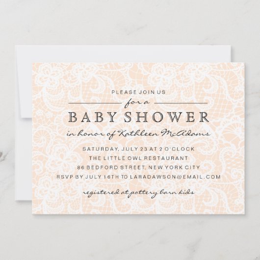 ヴィンテージピーチレースベビーシャワー招待状 招待状 (正面)