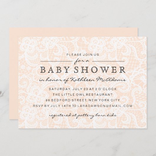 ヴィンテージピーチレースベビーシャワー招待状 招待状 (正面/裏面)