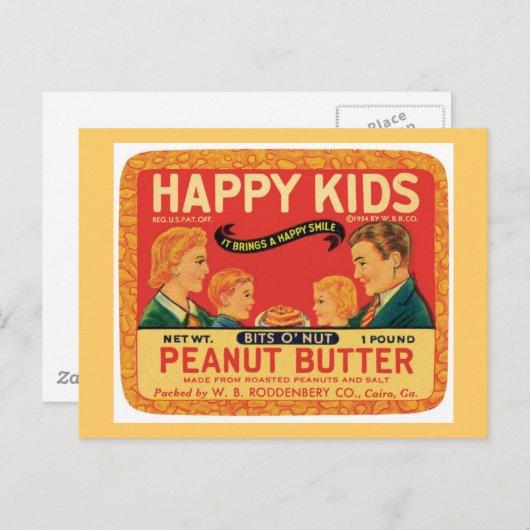 ヴィンテージピーナッツバター食品ラベル ポストカード (正面/裏面)