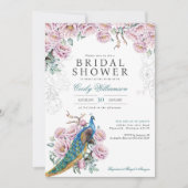 ヴィンテージピーニーチノイスリーピーコックブライダルシャワー 招待状 (正面)