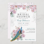 ヴィンテージピーニーチノイスリーピーコックブライダルシャワー 招待状 (正面/裏面)