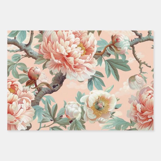 ヴィンテージピーニーパステルフローラギフト ラッピングペーパーシート (正面3)